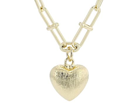 18k Yellow Gold Over Bronze Designer Paperclip Heart Necklace