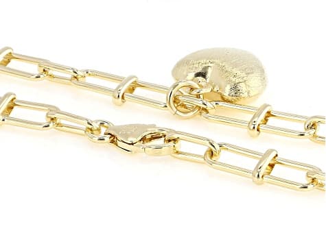 18k Yellow Gold Over Bronze Designer Paperclip Heart Necklace