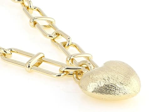 18k Yellow Gold Over Bronze Designer Paperclip Heart Necklace
