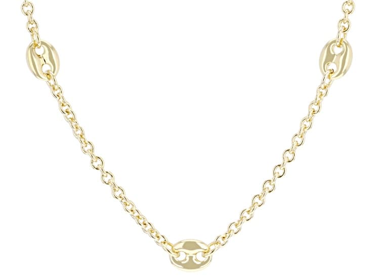 18k Yellow Gold Over Bronze Polished Mariner Station 20 Inch Necklace
