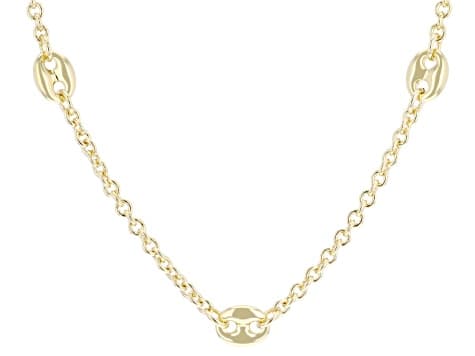 18k Yellow Gold Over Bronze Polished Mariner Station 20 Inch Necklace