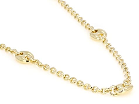 18k Yellow Gold Over Bronze Polished Mariner Station 20 Inch Necklace