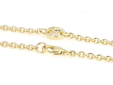 18k Yellow Gold Over Bronze Polished Mariner Station 20 Inch Necklace