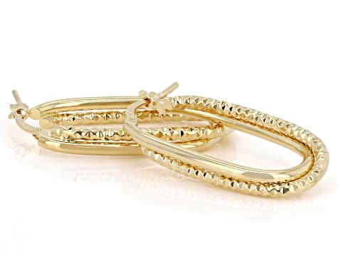 18K Yellow Gold Over Bronze Polished & Diamond Cut Intertwined Oval Hoop Earrings