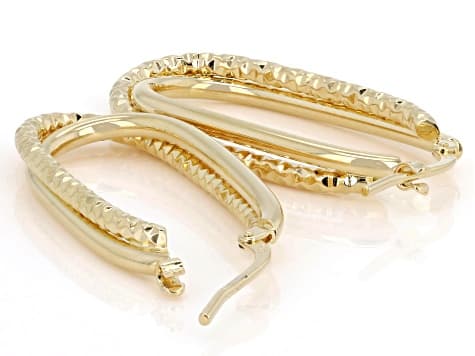 18K Yellow Gold Over Bronze Polished & Diamond Cut Intertwined Oval Hoop Earrings