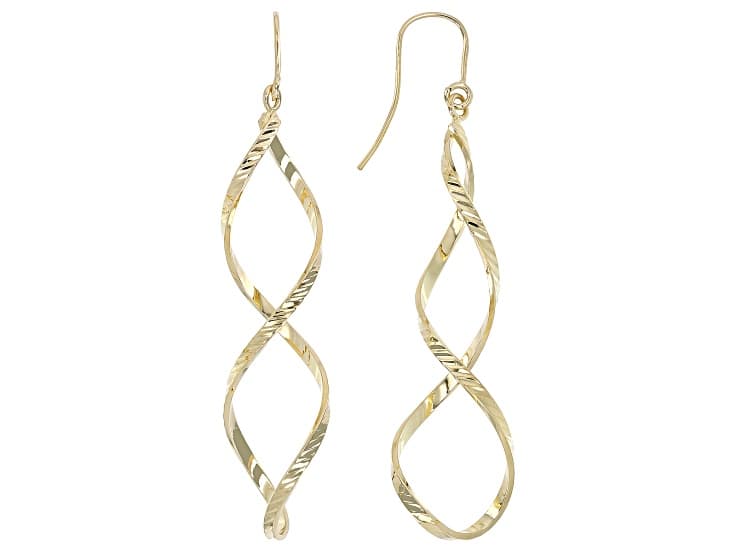 18K Yellow Gold Over Bronze Diamond Cut Twisted Infinity Dangle Earrings