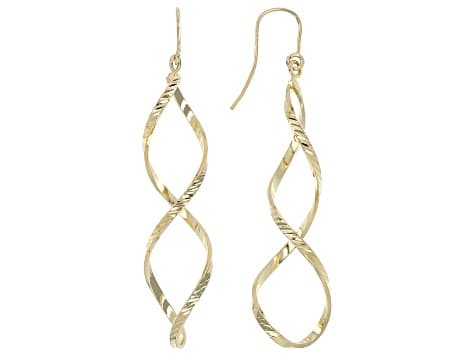 18K Yellow Gold Over Bronze Diamond Cut Twisted Infinity Dangle Earrings