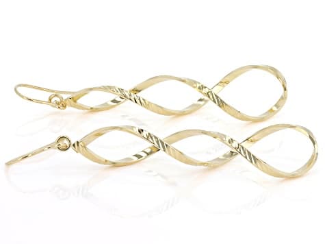 18K Yellow Gold Over Bronze Diamond Cut Twisted Infinity Dangle Earrings