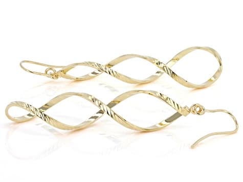 18K Yellow Gold Over Bronze Diamond Cut Twisted Infinity Dangle Earrings