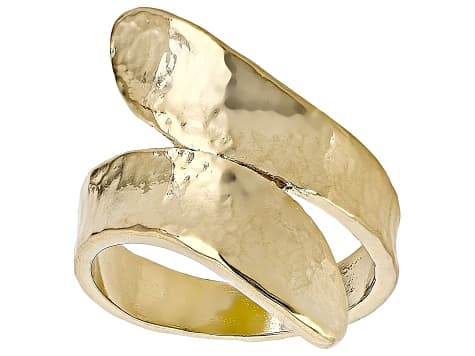 18K Yellow Gold Over Bronze Hammered Bypass Ring