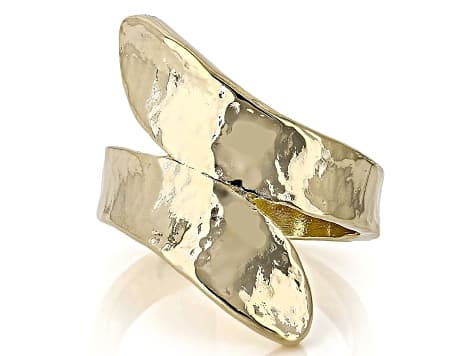 18K Yellow Gold Over Bronze Hammered Bypass Ring