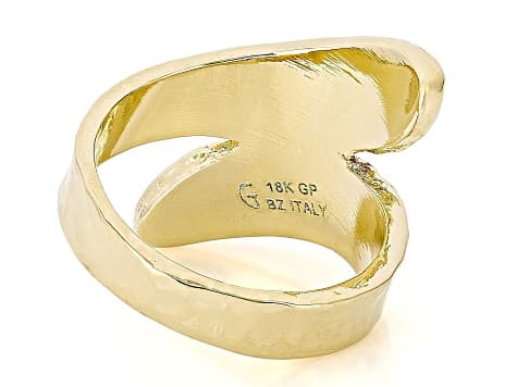 18K Yellow Gold Over Bronze Hammered Bypass Ring