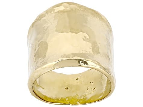 18K Yellow Gold Over Bronze Hammered Cigar Band Ring