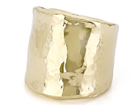 18K Yellow Gold Over Bronze Hammered Cigar Band Ring