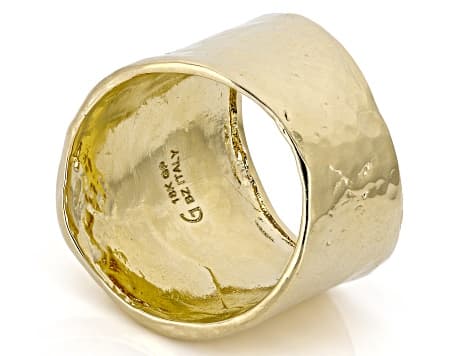 18K Yellow Gold Over Bronze Hammered Cigar Band Ring