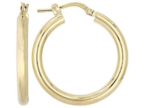 18K Yellow Gold Over Bronze Ball Stud, Greek Key & Polished Hoops Earring Set of 3