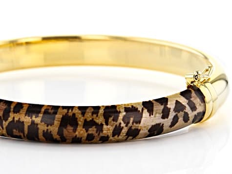 18K Yellow Gold Over Bronze Leopard Enamel Oval Bangle Bracelet
