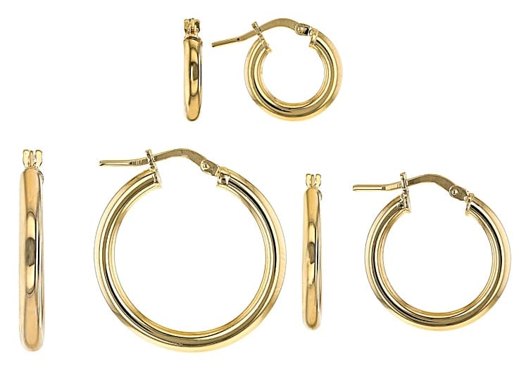 Moda Al Massimo® 18K Yellow Gold Over Bronze Set of 3 10MM-15MM-20MM Tube Hoop Earrings