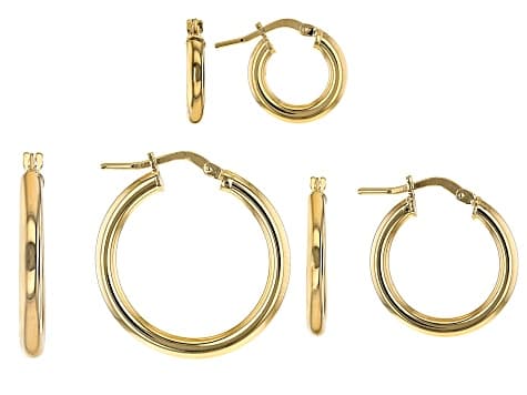 Moda Al Massimo® 18K Yellow Gold Over Bronze Set of 3 10MM-15MM-20MM Tube Hoop Earrings