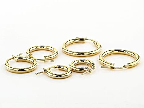 Moda Al Massimo® 18K Yellow Gold Over Bronze Set of 3 10MM-15MM-20MM Tube Hoop Earrings
