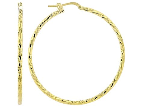 18k Yellow Gold Over Bronze Twisted Hoop Earrings Set of 3