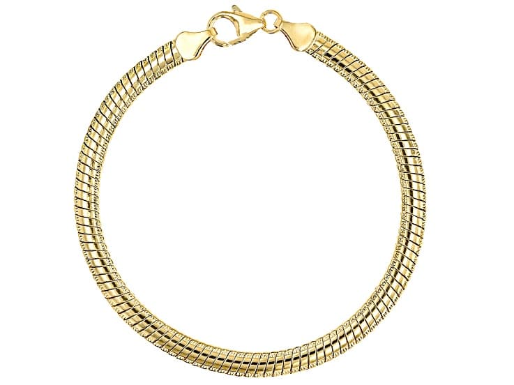 18k Yellow Gold Over Bronze 5.1mm Diamond-Cut Edge Omega Link Bracelet