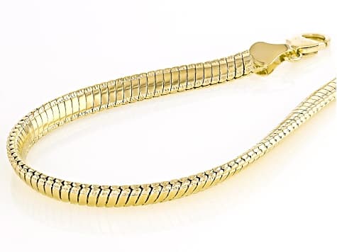 18k Yellow Gold Over Bronze 5.1mm Diamond-Cut Edge Omega Link Bracelet