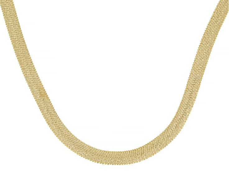 18k Yellow Gold Over Bronze Textured Herringbone 20 Inch Chain