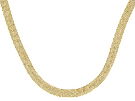 18k Yellow Gold Over Bronze Textured Herringbone 20 Inch Chain