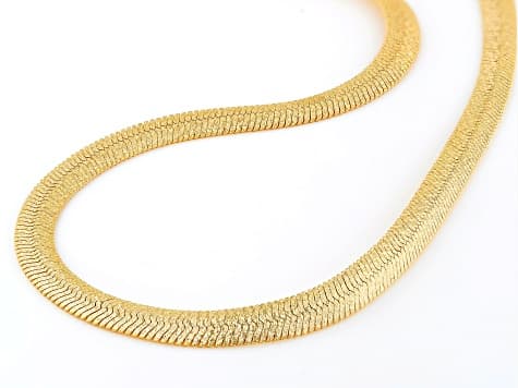 18k Yellow Gold Over Bronze Textured Herringbone 20 Inch Chain