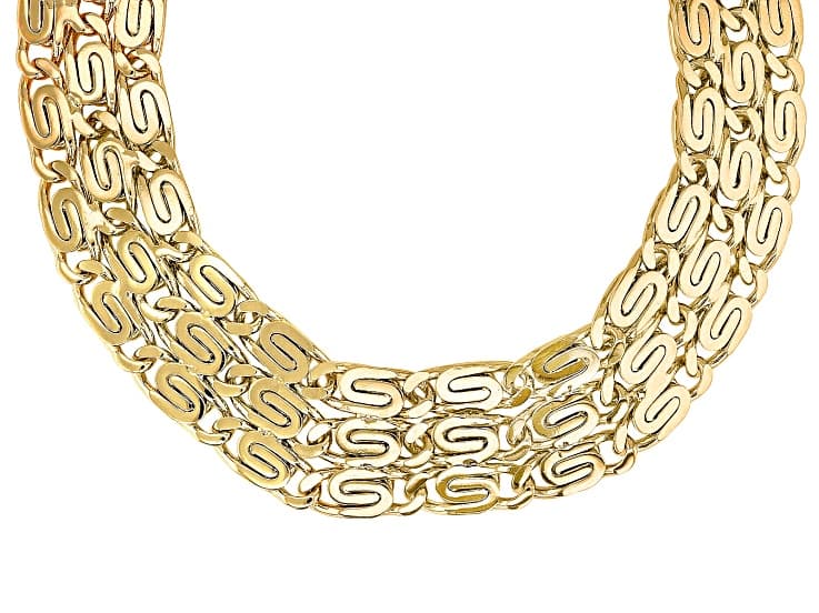 18k Yellow Gold Over Bronze Triple-Row "Lumachina" Link 17 Inch Necklace