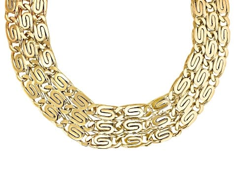 18k Yellow Gold Over Bronze Triple-Row "Lumacina" Link 17 Inch Necklace