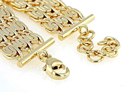 18k Yellow Gold Over Bronze Triple-Row "Lumachina" Link 17 Inch Necklace