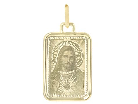 14k Yellow Gold "Sacred Heart" Jesus Tag Pendant