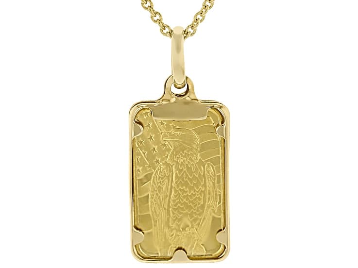 24k Gold 1g Bald Eagle Ingot With 10k Gold Frame Pendant And 10K Gold Filled 1.1mm Cable 20" Chain