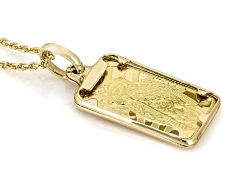 24k Gold 1g Bald Eagle Ingot With 10k Gold Frame Pendant And 10K Gold Filled 1.1mm Cable 20" Chain