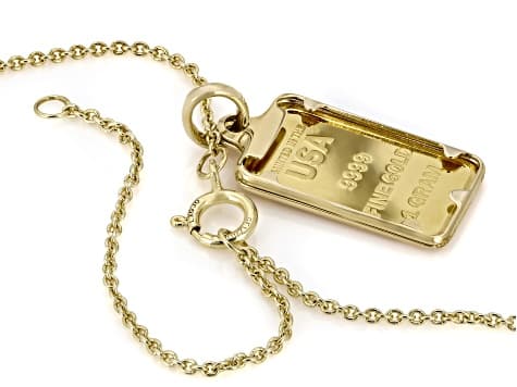 24k Gold 1g Bald Eagle Ingot With 10k Gold Frame Pendant And 10K Gold Filled 1.1mm Cable 20" Chain