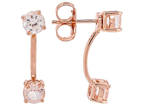 Peach Morganite, Lab Sapphire With White Zircon 18k Rose Gold Over Sterling Silver Ring 0.72ctw