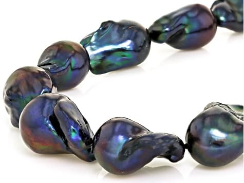 Genusis™ Black Cultured Freshwater Pearl 14k Yellow Gold Over Sterling Silver Necklace