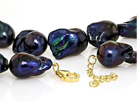 Genusis™ Black Cultured Freshwater Pearl 14k Yellow Gold Over Sterling Silver Necklace
