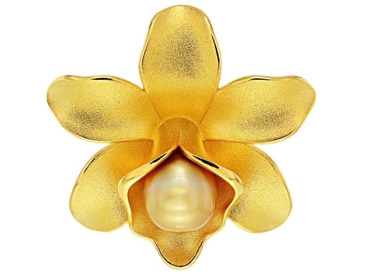Golden Cultured South Sea Pearl 18 Yellow Gold Over Sterling Silver Enhancer