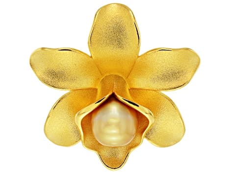 Golden Cultured South Sea Pearl 18 Yellow Gold Over Sterling Silver Enhancer