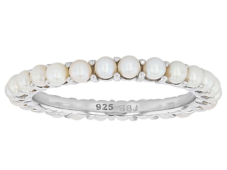 White Cultured Freshwater Pearl Rhodium Over Sterling Silver Eternity Ring