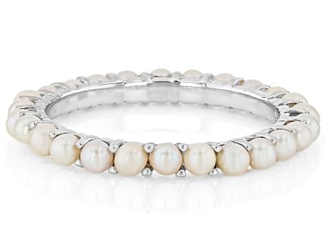 White Cultured Freshwater Pearl Rhodium Over Sterling Silver Eternity Ring