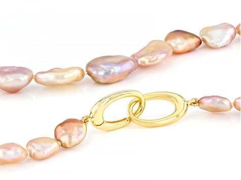 Multi-Color Cultured Keshi Freshwater Pearl 18k Yellow Gold Over Sterling Silver 20 Inch Necklace