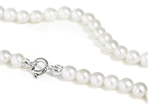 White Cultured Freshwater Pearl Rhodium Over Sterling Silver 20 Inch Strand Necklace
