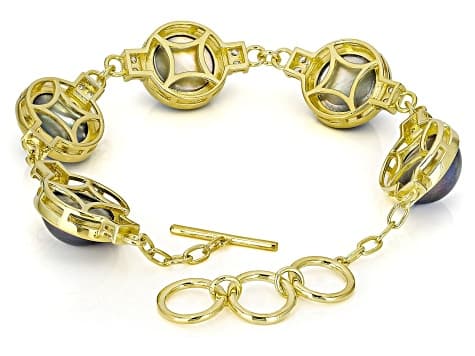 Platinum Cultured South Sea Mabe Pearl and White Zircon 18k Yellow Gold Over Silver Bracelet