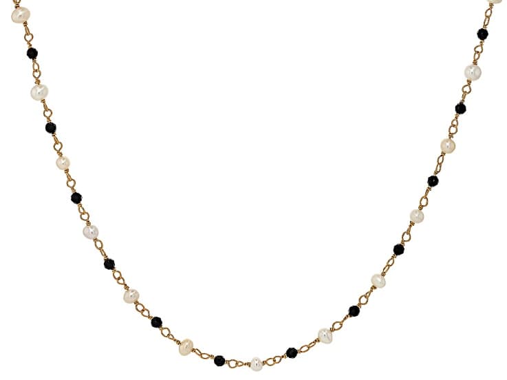 White Cultured Freshwater Pearl & Black Spinel 18k Yellow Gold Over Sterling Silver 18 Inch Necklace
