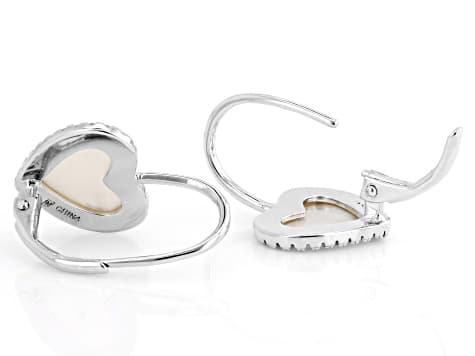 White Mother-Of-Pearl With White Cubic Zirconia Rhodium Over Brass Earrings