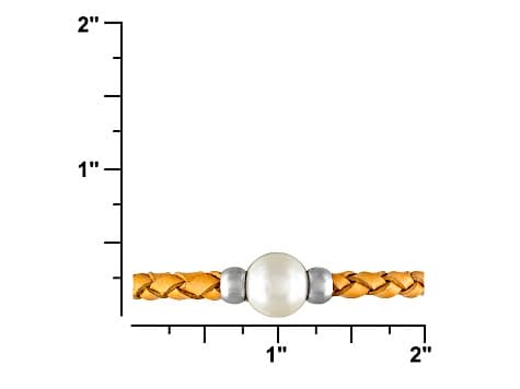 Cultured Freshwater Pearl Imitation Leather Silver Tone Bangle Set